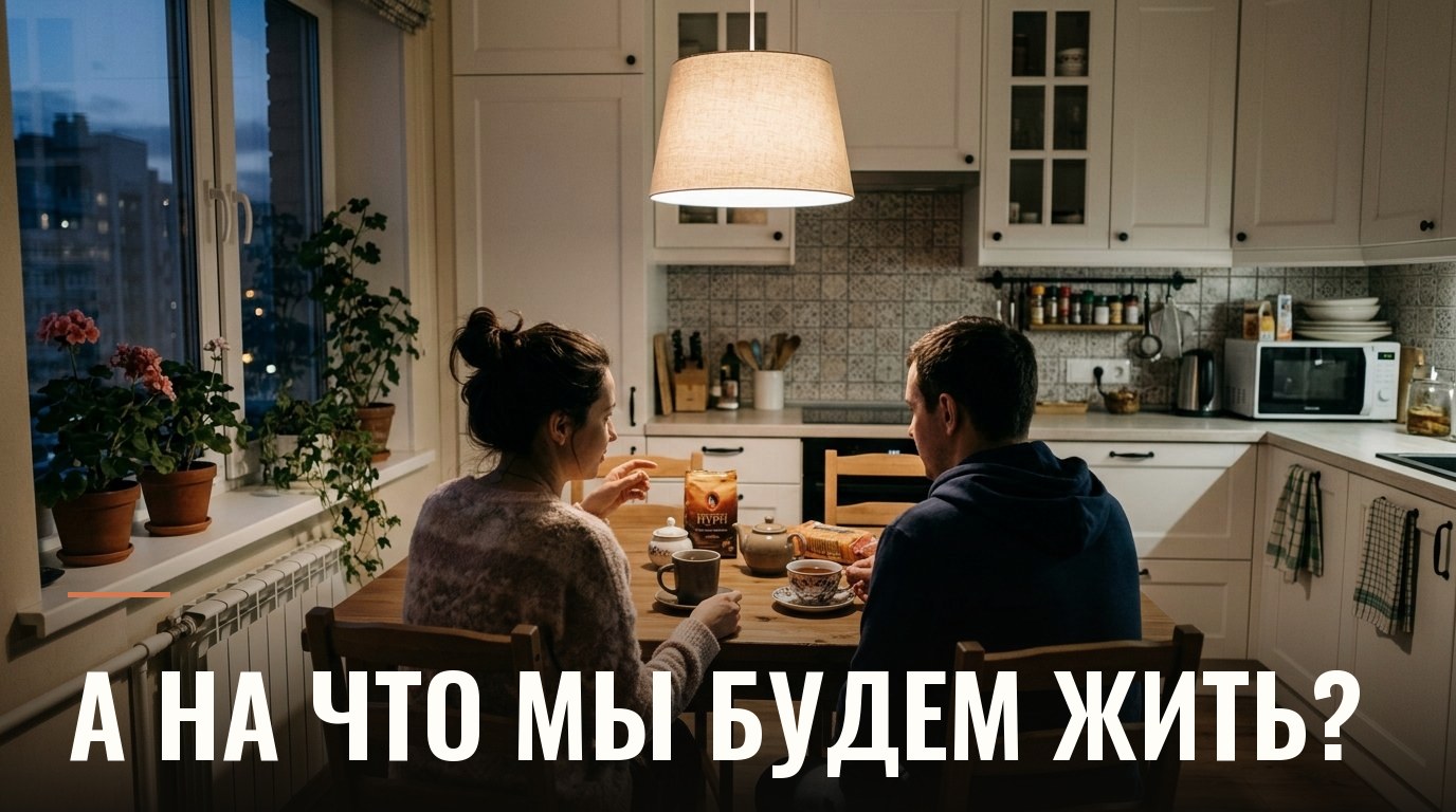 Кухня вечером, две чашки на столе, приглушённый свет