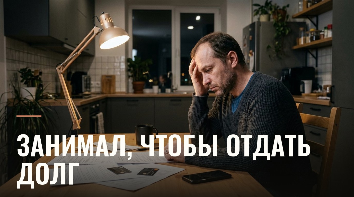Мужчина за столом с кредитными договорами и телефоном
