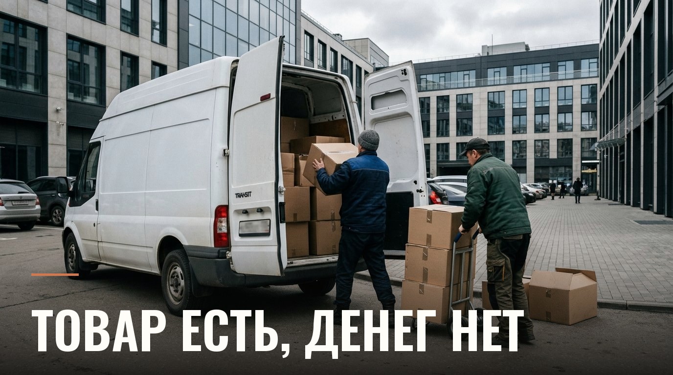 Погрузка коробок с товаром в грузовой фургон во дворе