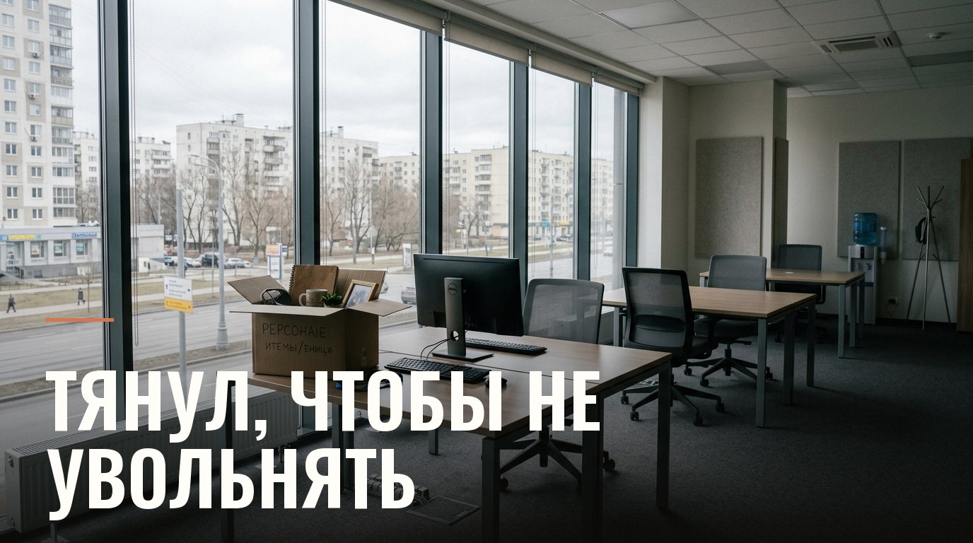 Пустой офис с коробкой личных вещей на столе